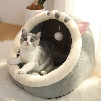 Gemütliches Katzenbett: Warmes Haustierkörbchen mit kuscheligem Kissen, Katzenhauszelt, sehr weiche Schlafmatte für kleine Hunde - Waschbarer Höhlenbett für Katzen