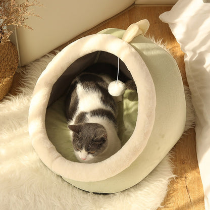 Gemütliches Katzenbett: Warmes Haustierkörbchen mit kuscheligem Kissen, Katzenhauszelt, sehr weiche Schlafmatte für kleine Hunde - Waschbarer Höhlenbett für Katzen