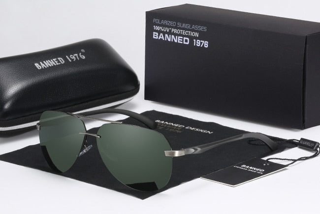 BANNED 1976 Aluminium Magnesium HD Polarisierte Sonnenbrille für Frauen und Männer - Stilvolle Pilotenbrille mit UV400-Schutz und Spiegelglas