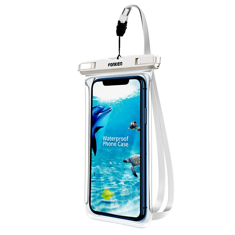 FONKEN Wasserdichte Handyhülle - Transparente Schwimm- und Tauchhülle - Vollständiger Schutz - Kompatibel mit Samsung, iPhone, Xiaomi, Huawei - Universelle wasserdichte Telefonhülle