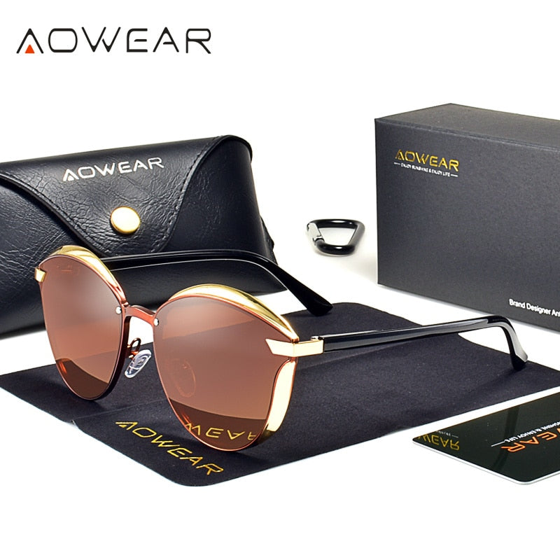 AOWEAR Luxus Cat Eye Vintage Sonnenbrille für Damen 2023, Polarisiert, Lustiges Designer Sonnenbrille, Damen Spiegelglas Eyewear lunette