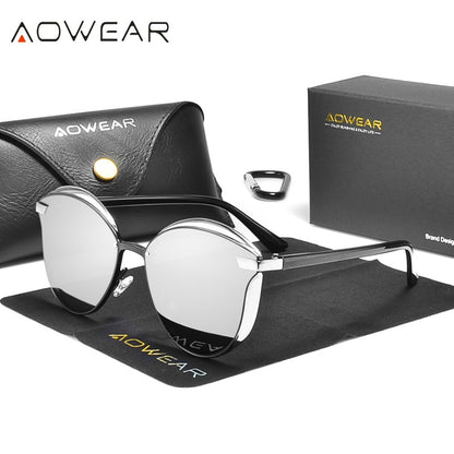 AOWEAR Luxus Cat Eye Vintage Sonnenbrille für Damen 2023, Polarisiert, Lustiges Designer Sonnenbrille, Damen Spiegelglas Eyewear lunette