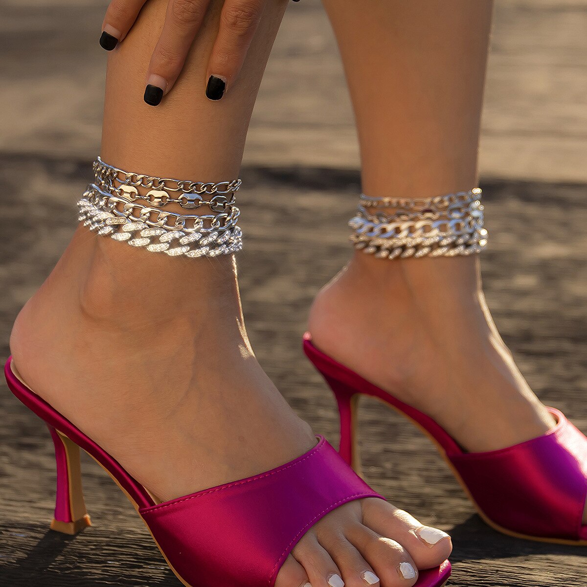 Fußkettchen für Frauen, Sommer Strand Mehrschichtige Ketten Knöchelarmband Fußschmuck