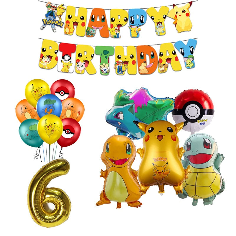 Magische Pokemon Blue Theme Party Dekoration: Klassische Cartoon Einweggeschirr, Latex- und Aluminiumfolienballons - Perfekte Eventausstattung für Pokemon-Fans