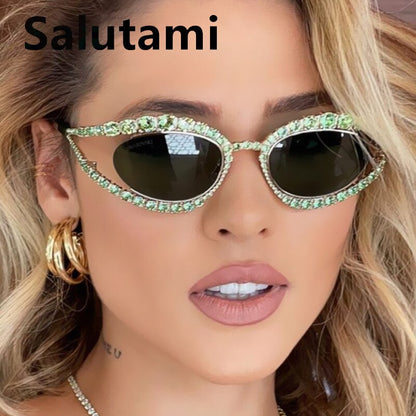 Salutami Neue Modische Vollkristall Glänzende Sonnenbrille für Frauen - Vintage Luxusmarke mit Strasssteinen, elegante Sonnenbrille für Damen