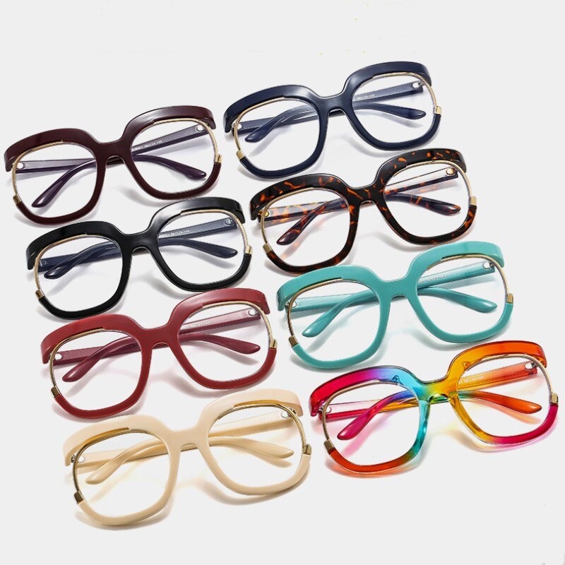 Neue modische Damenbrille in sieben Farben - Anti-Blau-Licht-Gläser für Frauen mit übergroßem Rahmen, Retro-Luxusdesign, klare Linsen für Lesen und Computerarbeit