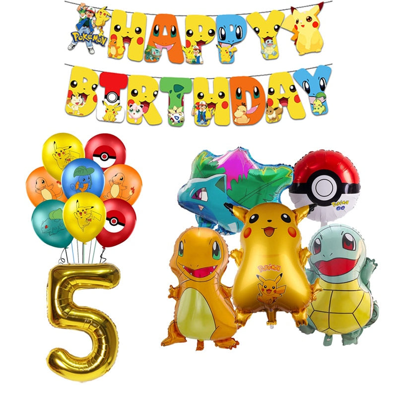 Magische Pokemon Blue Theme Party Dekoration: Klassische Cartoon Einweggeschirr, Latex- und Aluminiumfolienballons - Perfekte Eventausstattung für Pokemon-Fans