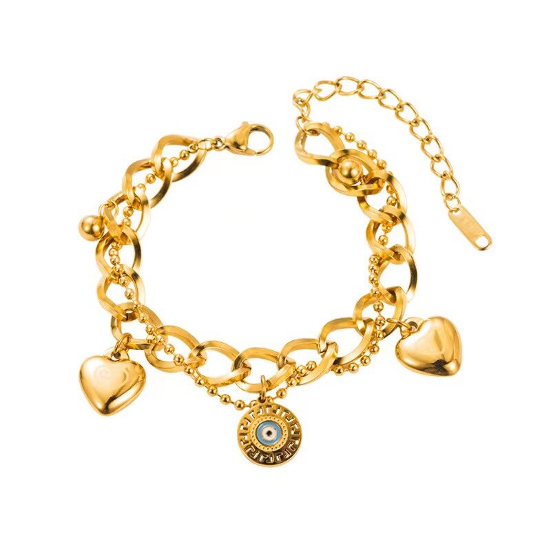 Edelstahl Charm Armband für Frauen - Liebes-Teufelsauge Armband, rostfrei, Vintage Punk Schmuck - Goldfarbe, Trendy