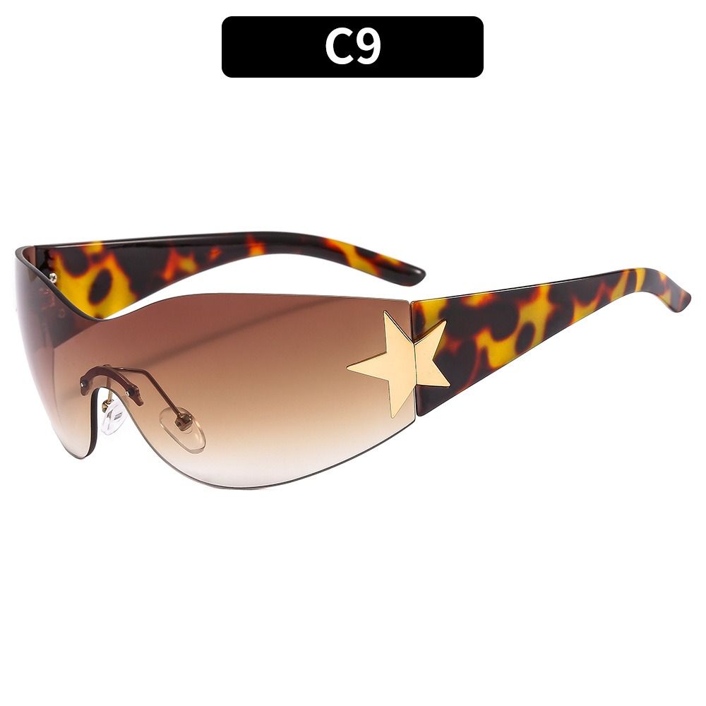 2023 Fashion Punk Y2K Sonnenbrillen mit Stern für Damen und Herren - Trendige umwickelnde Sonnenbrillen mit Sternendekoration und UV400-Schutz